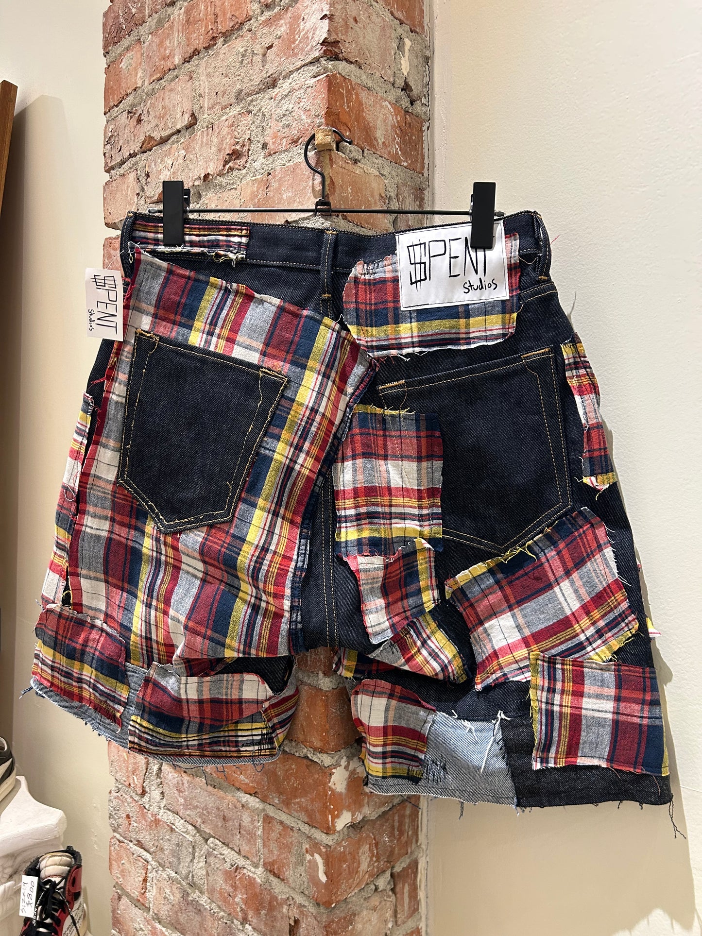 Patchwork Plaid Jean shorts
