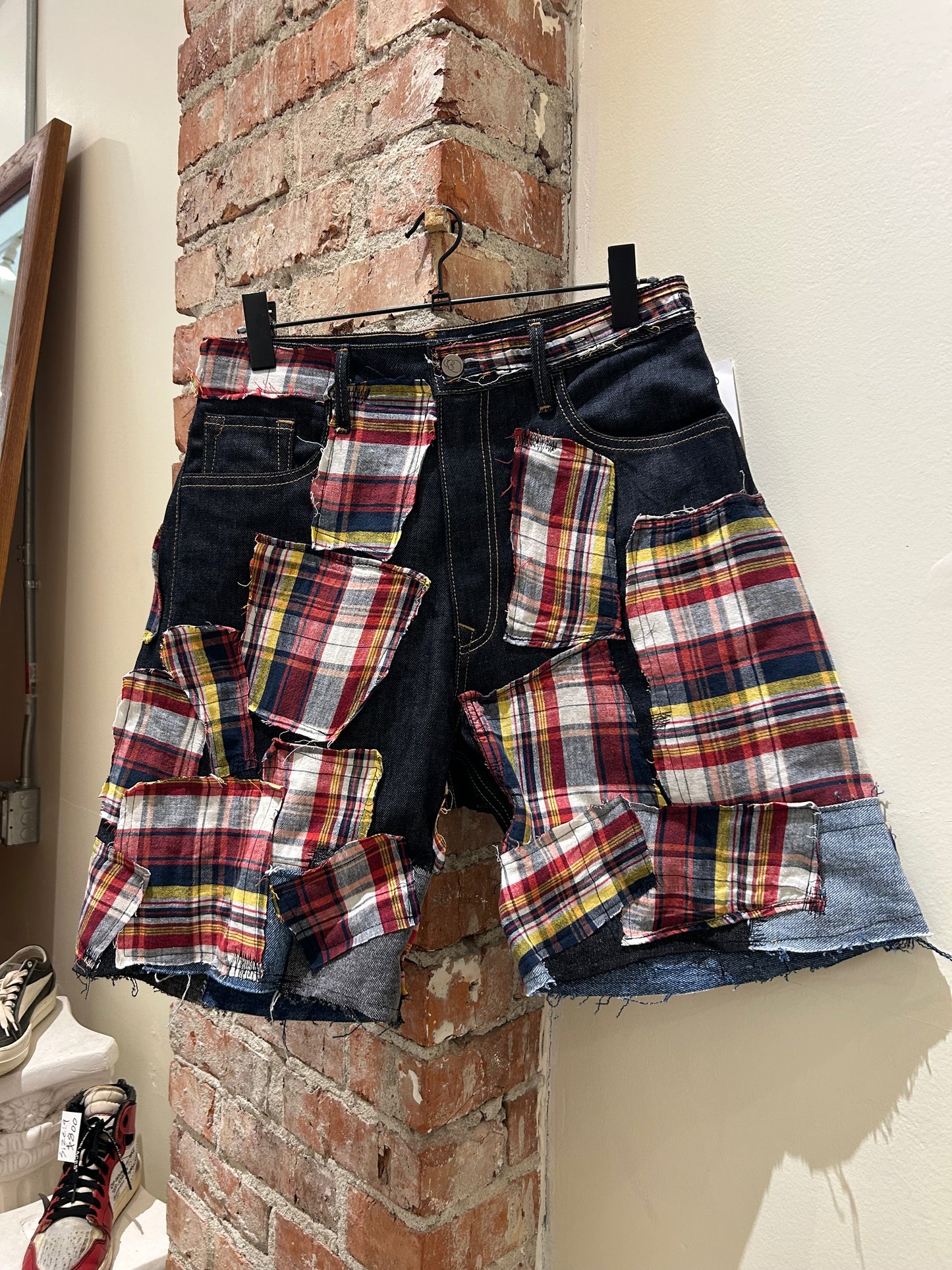 Patchwork Plaid Jean shorts