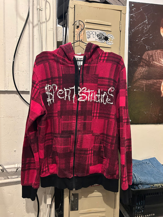 Pink Plaid Barbed Zip up