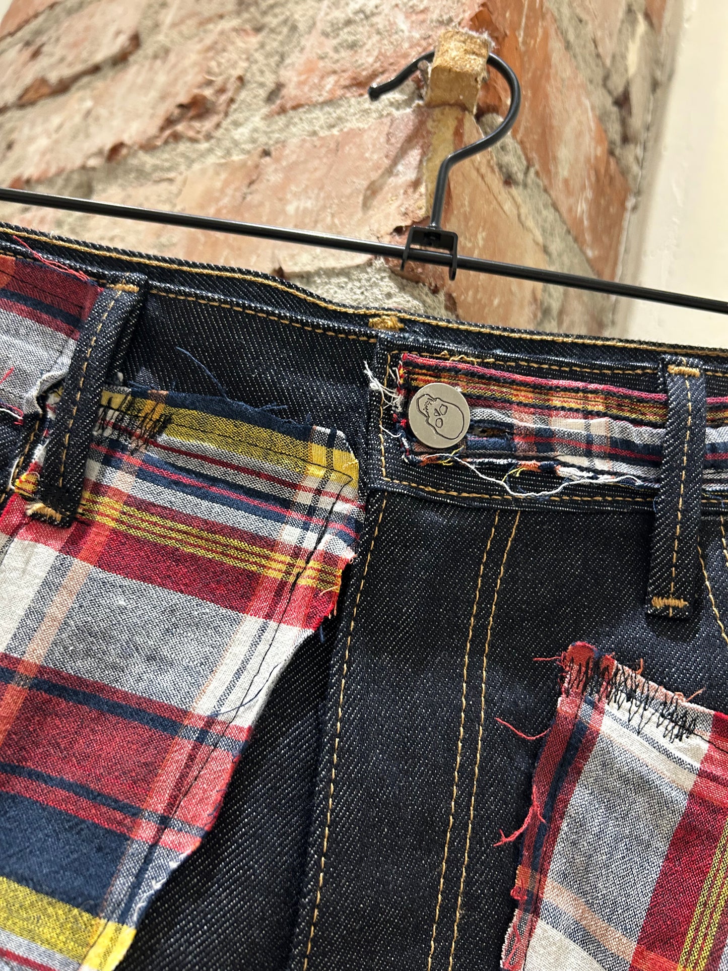 Patchwork Plaid Jean shorts
