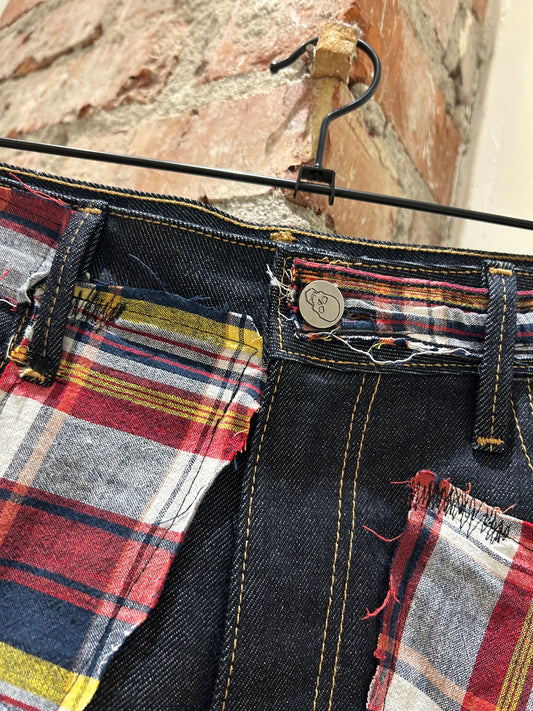 Patchwork Plaid Jean shorts