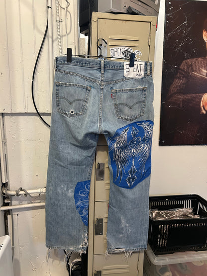 Distressed Y2K patchwork jeans