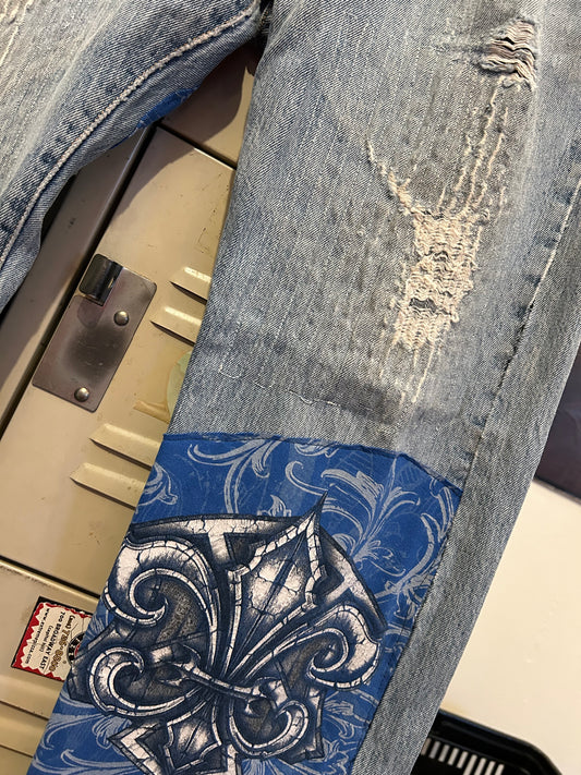 Distressed Y2K patchwork jeans